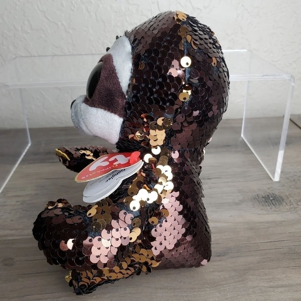 TY Flippables Limited Collection Dangler the Sloth Brown Gold Sequins Plush 6
